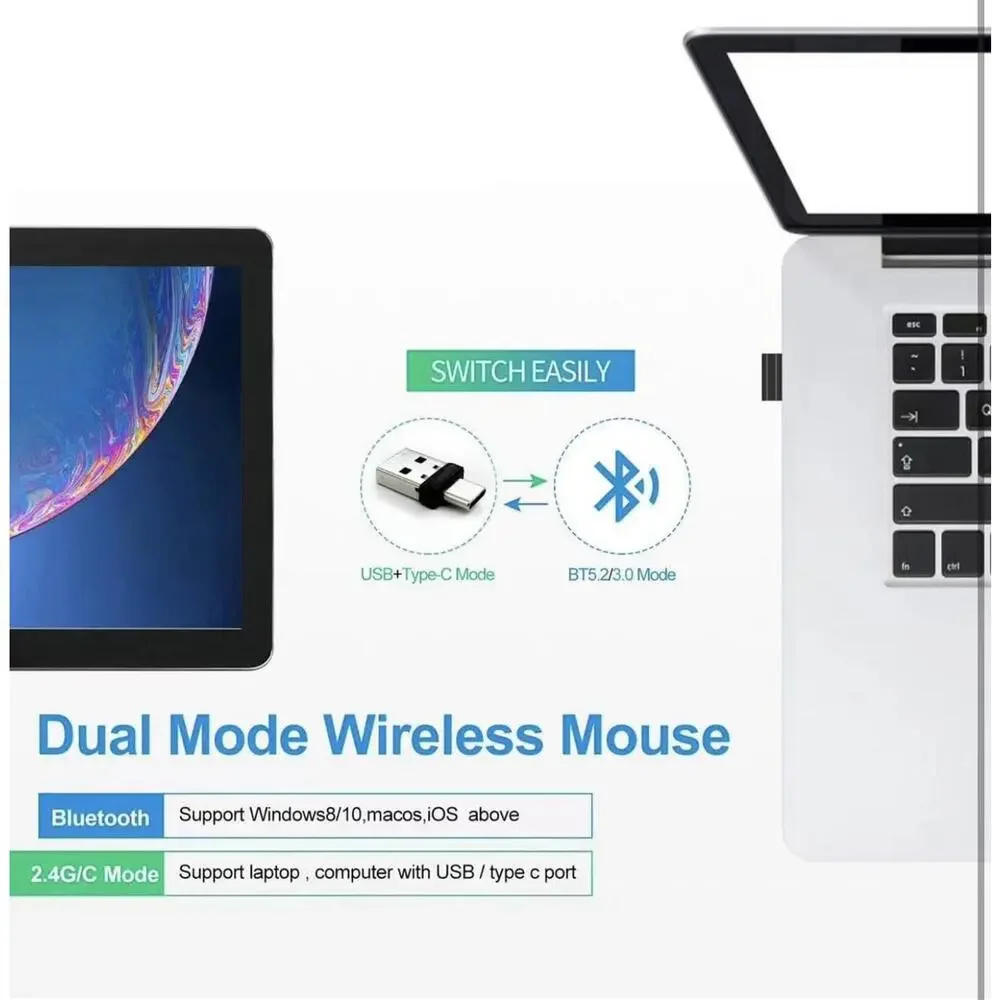 KLO LED Rechargeable Mouse (BT5.2+Type-C+USB2.4G)